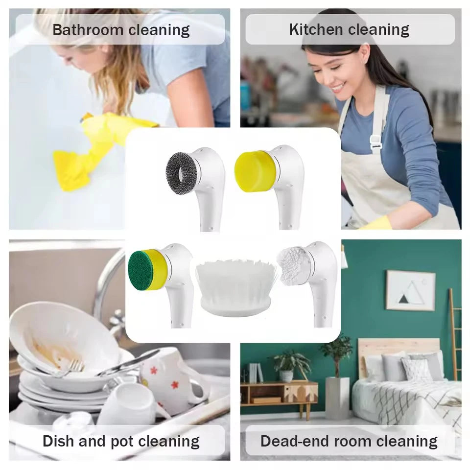Electric Spin Cleaning Brush with 5 PCS Heads Wireless Handheld Scrubber Suitable Scrub Brush for Bathroom Kitchen Bathtub Tile